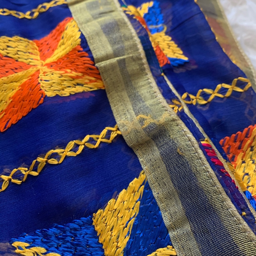 Blue Hand Embroidered Duppata / Phulkari / Stole